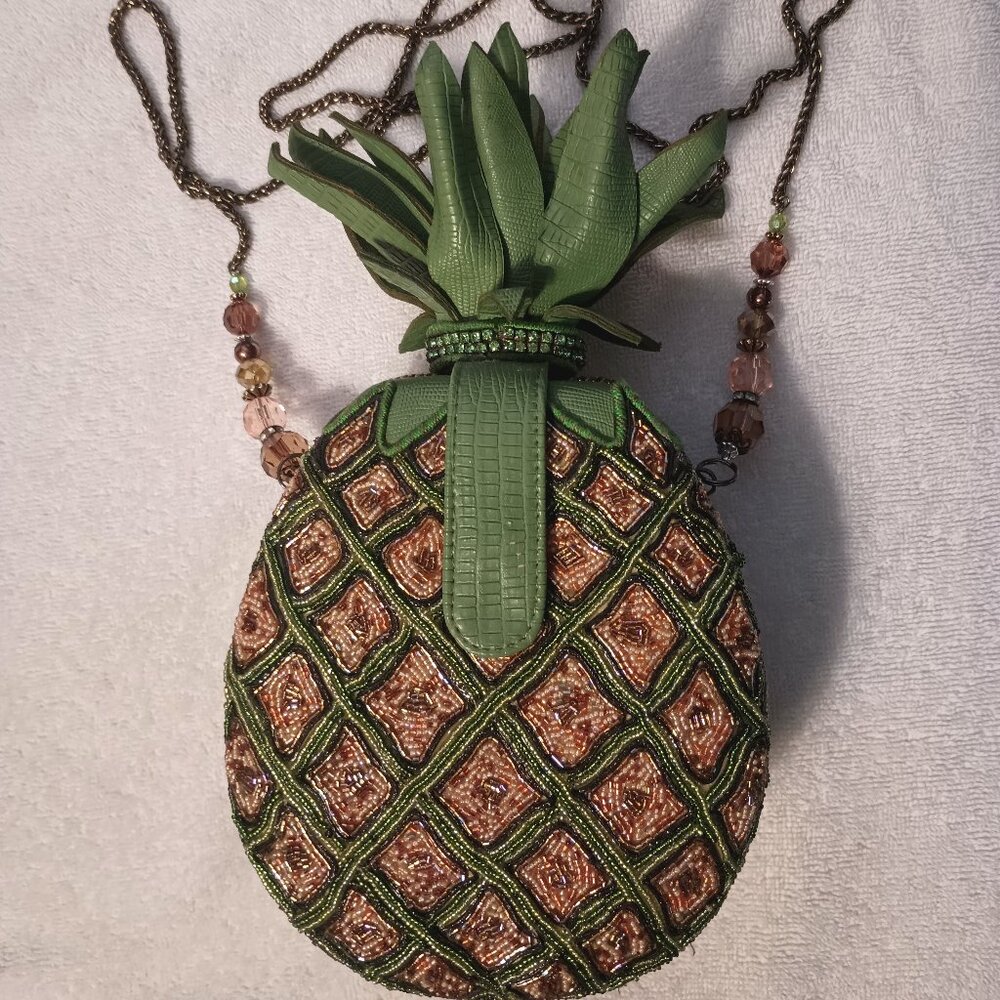 Mary Frances Pineapple Punch Yellow Green Beaded Fruit Bag.